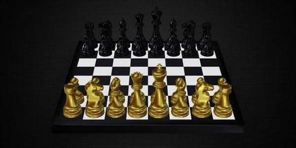 Σκακιέρα Χρυσά Και Μαύρα Κομμάτια Μοναδική Αφηρημένη Σχεδίαση Σκούρο Φόντο — Φωτογραφία Αρχείου