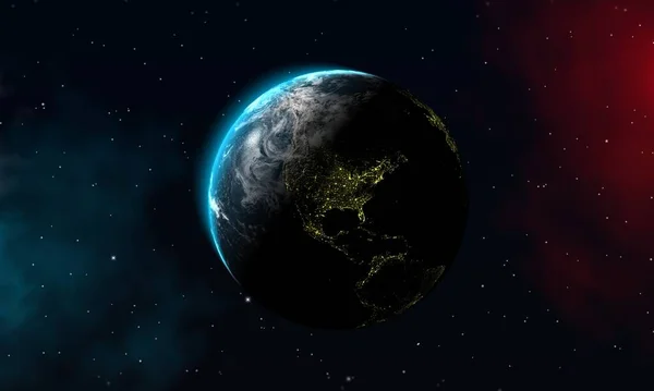 Terra Con Panoramica Dell Universo Galassie Nuvolose Sfondo Design Astratto — Foto Stock