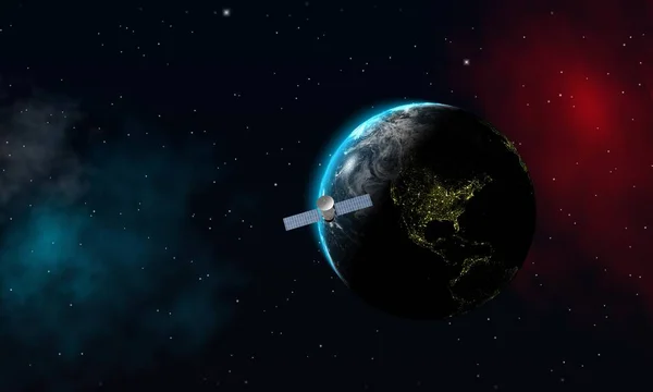 Jorden Med Översikt Över Universum Satellit Stjärnor Molngalaxer Abstrakt Design — Stockfoto