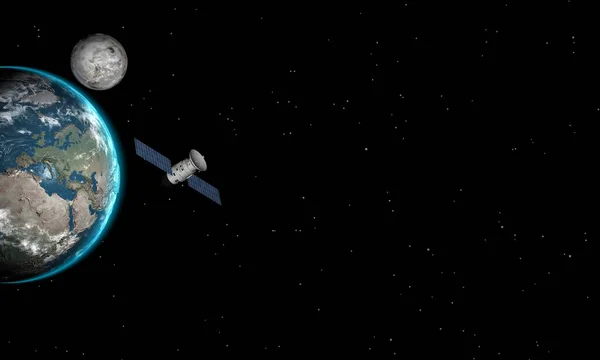 Terra Luna Satellite Con Una Panoramica Dell Universo Galassie Stelle — Foto Stock