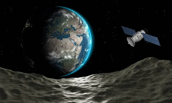 Vista Dalla Luna Alla Terra Satellite Stelle Design Unico Sfondo — Foto Stock