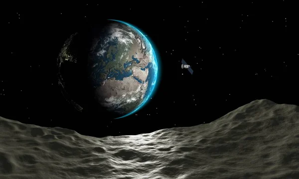 Dan Dünya Görünüm Uydu Eşsiz Tasarım Yıldızlar Arkaplan — Stok fotoğraf