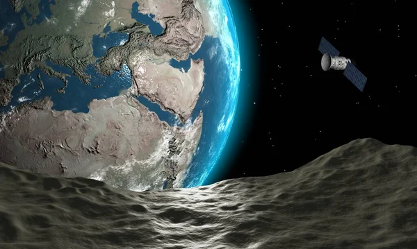 Vista Dalla Luna Alla Terra Satellite Sfondo Design Unico Stelle — Foto Stock