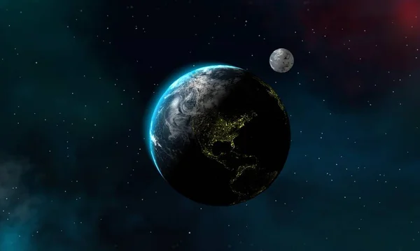 Terra Luna Con Una Panoramica Dell Universo Galassie Stelle Design — Foto Stock