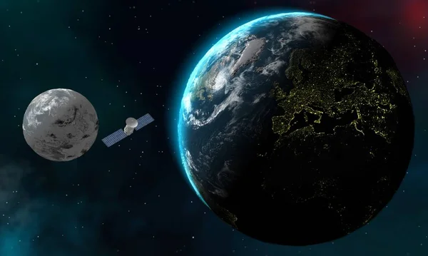 Terra Luna Satellite Con Una Panoramica Dell Universo Sfondo Galassie — Foto Stock