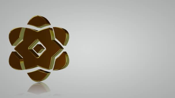 ゴールドシェイプ ユニークなデザイン ミラーリフレクション 3Dレンダリング ジオメトリック図 — ストック動画