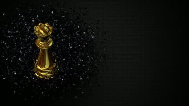 Siyah Cam Parçalar, Eşsiz Tasarım, 3D Render Altın Satranç Kraliçesi Lüks Arkaplan