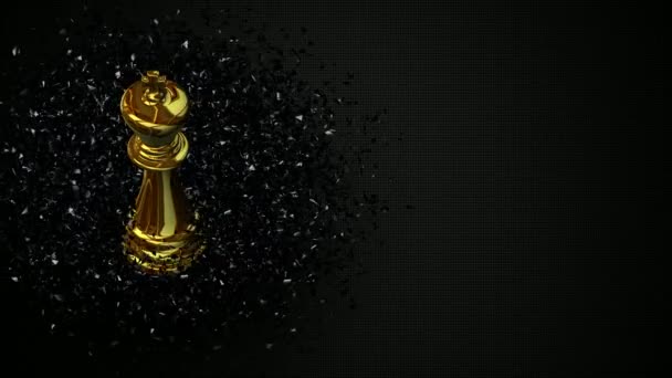 Luksusowe Tło Złotym Królem Szachów Czarnych Szklanych Fragmentach Unikalny Design — Wideo stockowe