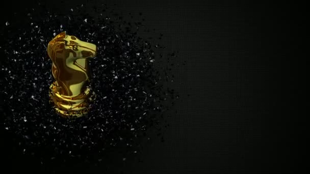 Розкішний Фон Золотим Шаховим Лицарем Фрагментах Чорного Скла Унікальний Дизайн — стокове відео
