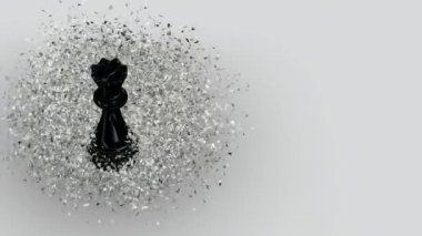 Beyaz Cam Parçalar, Eşsiz Tasarım, 3D Render Siyah Satranç Kraliçesi ile Lüks Arkaplan