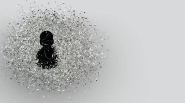 Beyaz Cam Parçalar, Eşsiz Tasarım, 3D Render Siyah Satranç Piyonu ile Lüks Arkaplan