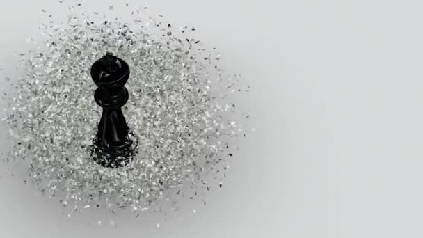 Πολυτελές Φόντο Μαύρο Σκάκι Βασιλιά Λευκό Γυαλί Θραύσματα Μοναδικό Σχεδιασμό — Αρχείο Βίντεο