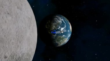 Tampa 'ya yaklaşın Ay' ı, Uydu 'yu, Uzay, Dünya, Uçak, 3D Render