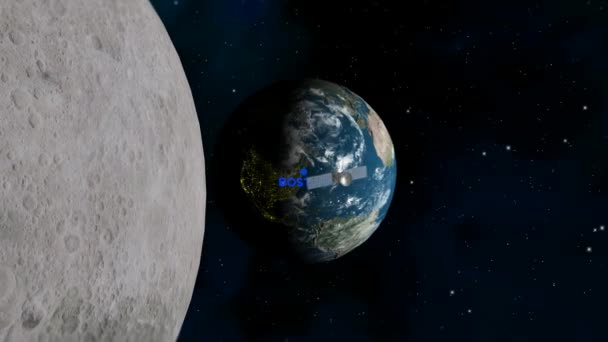 Aproximação Para Boston Após Lua Satélite Espaço Terra Avião Render — Vídeo de Stock