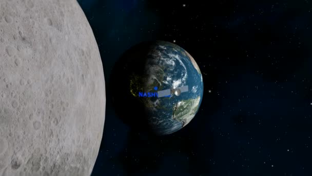Podejście Nashville Księżycem Satelita Przestrzeń Kosmiczna Ziemia Samolot Render — Wideo stockowe