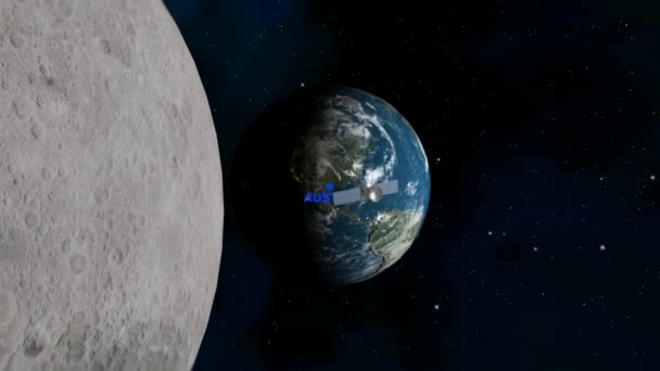 Aproximação Para Austin Passado Lua Satélite Espaço Terra Avião Render — Vídeo de Stock