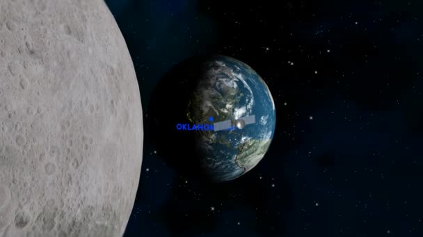 Avvicinamento Oklahoma City Oltre Luna Satellite Spazio Terra Aereo Render — Video Stock