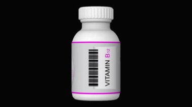 İçinde B12 vitamini hapları, tabletler, alfa kanalı, döngülü, 3D görüntüleme