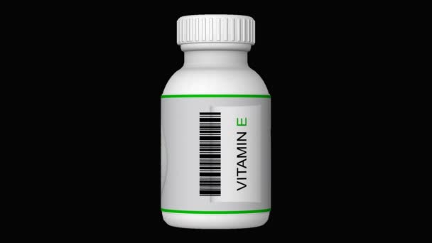 Flacone Con Pillole Vitamina Compresse Canale Alfa Loop Rendering — Video Stock