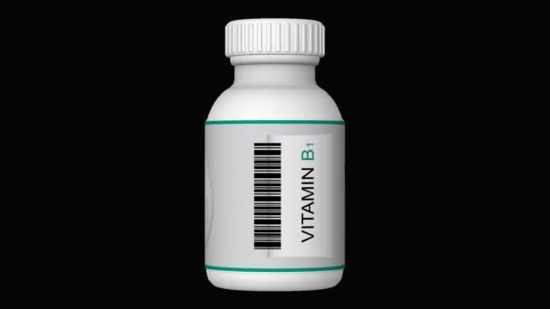 Bouteille Avec Vitamine Pills Comprimés Canal Alpha Boucle Render — Video
