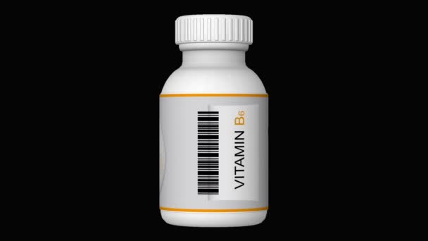 Flaska Med Vitamin Piller Tabletter Alpha Channel Looped Render — Stockvideo