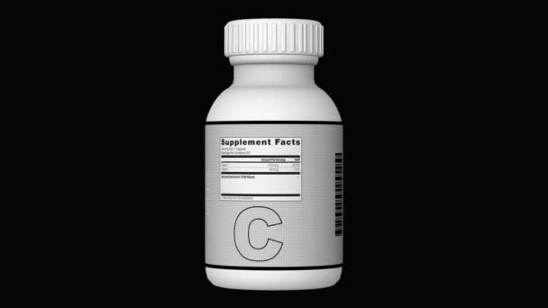 Garrafa Branca Exclusiva Cápsulas Vitamina Comprimidos Canal Alpha Looped Render — Vídeo de Stock