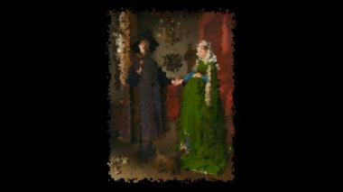 Jan van Eyck 'in yaşayan tablosu Arnolfini Portresi. Alfa Kanalı, Özel