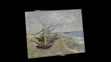 Vincent Van Gogh 'un yüzen tablosu. Sahildeki balıkçı tekneleri. Alfa Kanalı