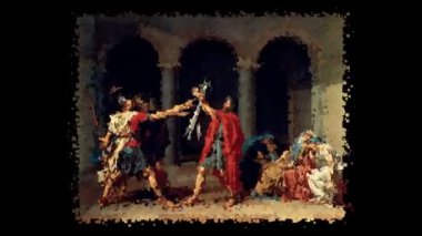 Jacques-Louis David 'in yaşayan tablosu, Horatii Yemini. Alfa Kanalı, Özel