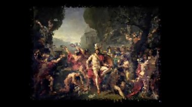 Jacques-Louis David 'in yaşayan tablosu, Thermopylae' de Leonidas. Alfa Kanalı, Özel