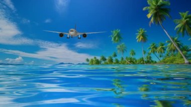 Kameranın Üzerinde Uçan Uçak, Tropikal Cennet, Okyanus Dalgaları, Özel, Güzel Manzara