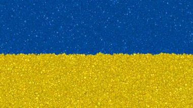 The Flag of Ukraine unfolds with moving cubes forming a premium background with smooth stylish digital sophistication