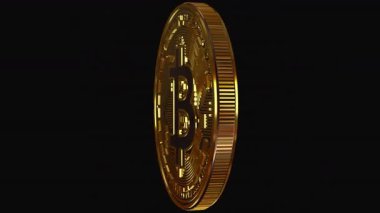 Tam döngü içinde eşsiz altın bitcoin kusursuz döngü, blok zinciri, finans ve yatırım sunumları için şeffaf alfa arkaplan animasyonu