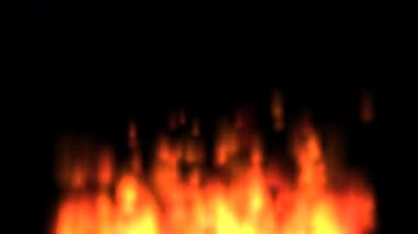 Parlayan turuncu ışık ve ısı bozma efektleri ile yanan alevler, şeffaf alfa kanalının arka planında sorunsuz bir şekilde izole edilmiş.