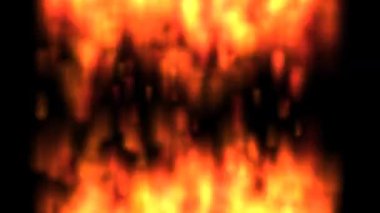 Yukarıdan ve aşağıdan yükselen alevler, parlak hareketler ve yanan kıvılcımlar, şeffaf alfa kanal arka planında temiz bir şekilde izole edilmiş.