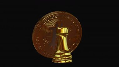 Zarif Altın Kale Satranç Parçası ve Mükemmel Dönüşümlü Bitcoin, Özel İş Finans Tasarımı İçin Eşsiz Şeffaf Alfa Kanalı