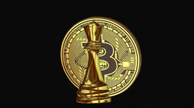 Özel Premium Rotasyonda Eşsiz Altın Kraliçe Satranç Parçası ve Bitcoin İş Finansmanı Konseptleri için Mükemmel Şeffaf Alfa Kanalı