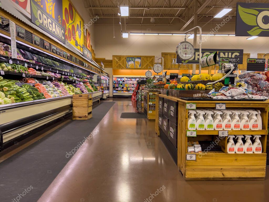 Mill Creek, WA USA - circa October 2022: Wide angled view of the interior of a Sprouts Farmers Market.