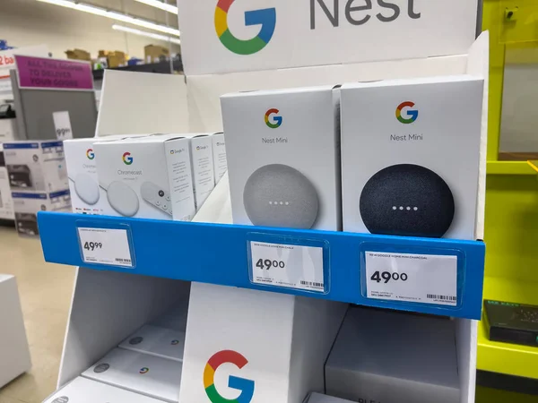 stock image Seattle, WA USA - circa November 2022: View of Google Nest products for sale inside a Staples store