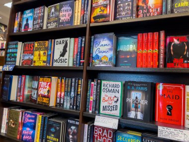 Woodinville, WA USA - Kasım 2022: Barnes ve Noble mağazalarında satılık kitapların geniş görünümü.