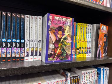Woodinville, WA USA - Kasım 2022: Bir Barnes ve Noble mağazasında satılık Kahraman Akademi mangam üzerine seçici bir odaklanma.