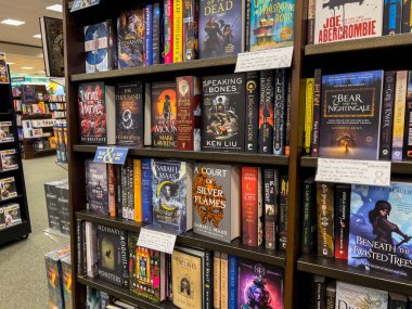 Woodinville, WA USA - Kasım 2022: Barnes ve Noble mağazalarında satılık kitapların geniş görünümü.