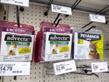 Lynnwood, WA USA - circa December 2022: Close up view of flea and tick medication for cats inside a Target retail store.
