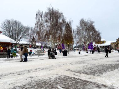 Leavenworth, WA USA - circa December 2022: Wide view of the downtown area of Leavenworth.