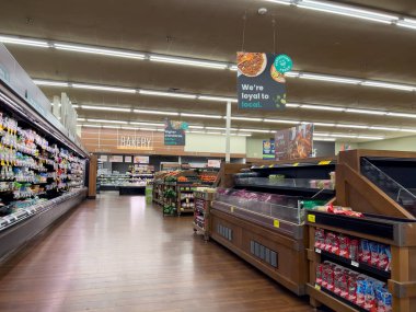 Lynnwood, WA USA - circa November 2022: Wide view of the produce section of a Safeway grocery store.