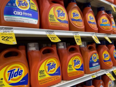 Seattle, WA USA - circa November 2022: close up view of Tide laundry detergent for sale inside a Safeway grocery store