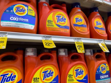 Seattle, WA USA - circa November 2022: close up view of Tide laundry detergent for sale inside a Safeway grocery store.