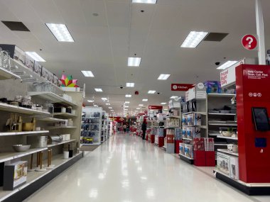 Lynnwood, WA USA - circa December 2022: Wide view of the interior of a Target retail store.