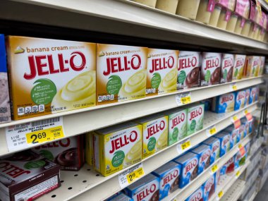 Seattle, WA USA - circa December 2022: Angled view of Jello products for sale inside a Safeway grocery store.