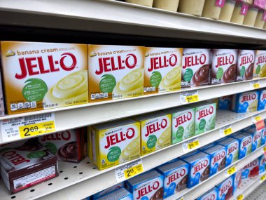Seattle, WA USA - circa December 2022: Angled view of Jello products for sale inside a Safeway grocery store
